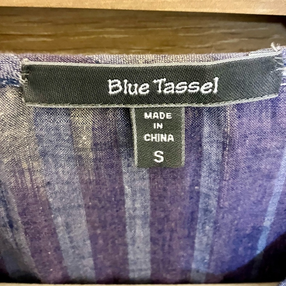 Blue Tassel Boho Striped Blue and Purple Long Sleeve Tunic - Picture 2 of 5